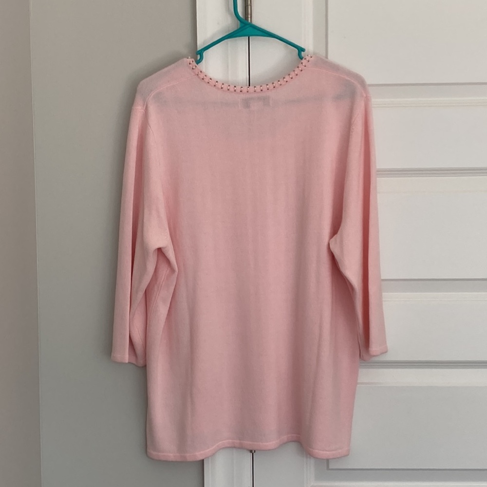 Women’s 1X Sag Harbor Light Pink 3/4 length Sleeve Top - Picture 4 of 5